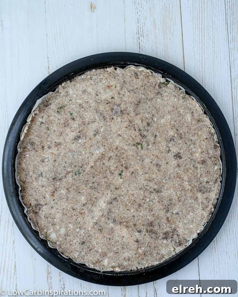How to Make Mushroom Pizza with Cauliflower Crust 12 cauliflower crust on a pizza pan