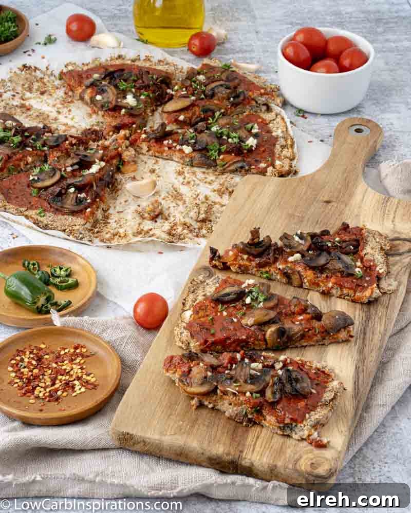 How to Make Mushroom Pizza with Cauliflower Crust 19 Mushroom Pizza Recipe with Cauliflower Crust on a wood serving board
