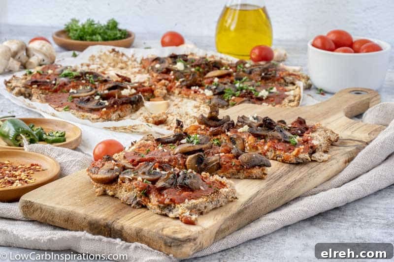 How to Make Mushroom Pizza with Cauliflower Crust 4 Mushroom Pizza Recipe with Cauliflower Crust on a wood serving board