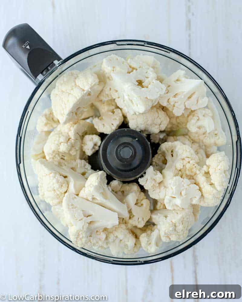 How to Make Mushroom Pizza with Cauliflower Crust 6 cauliflower florets in a food processor