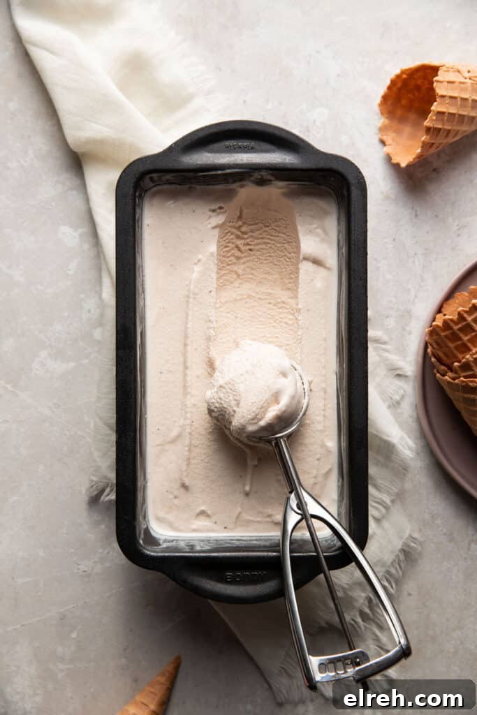 chai ice cream in a metal loaf pan