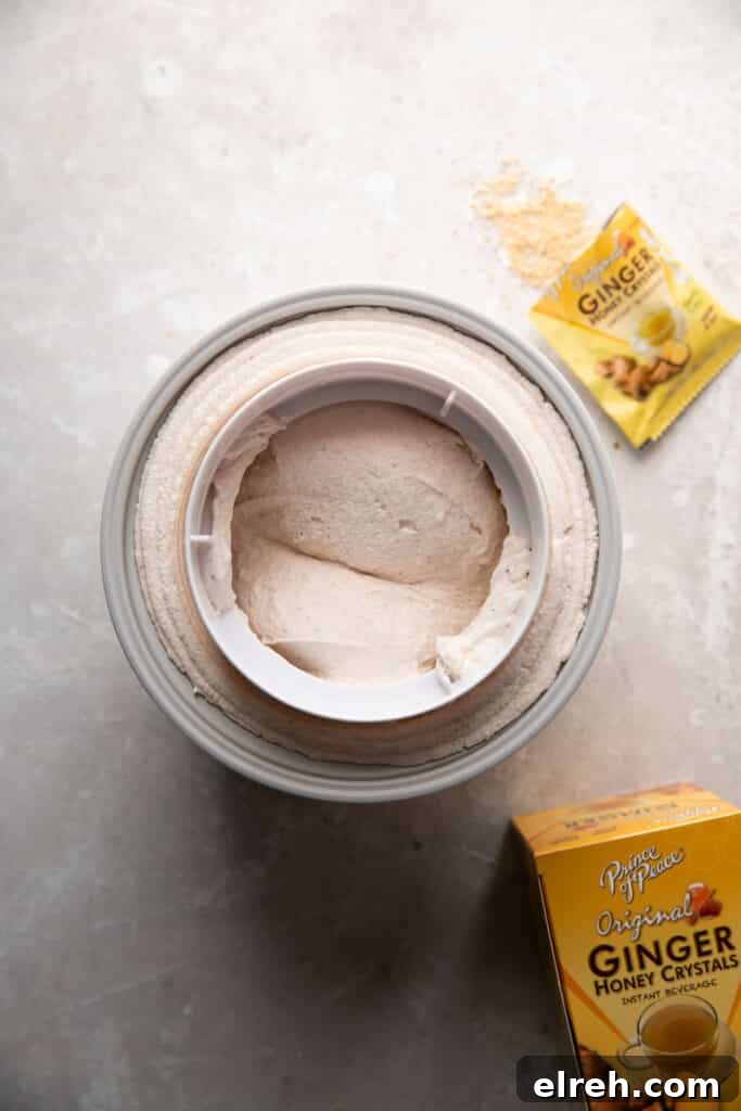chai ice cream churned in an ice cream machine