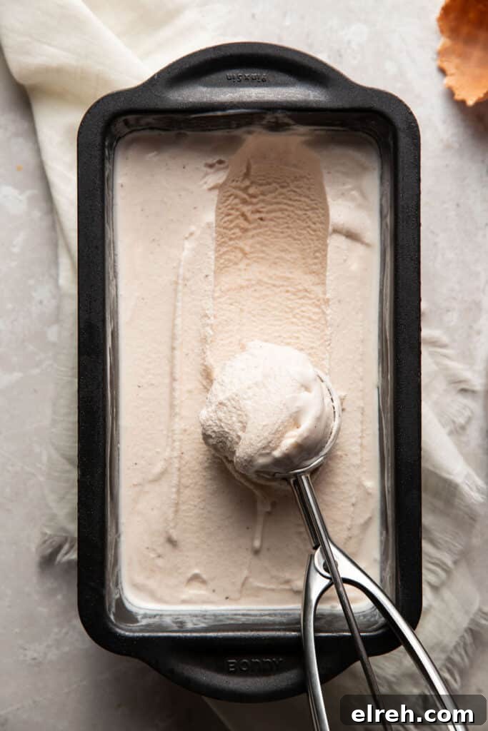 chai ice cream in a metal loaf pan