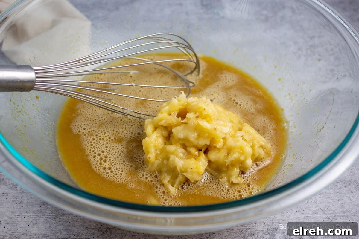 Mashed bananas in a batter.