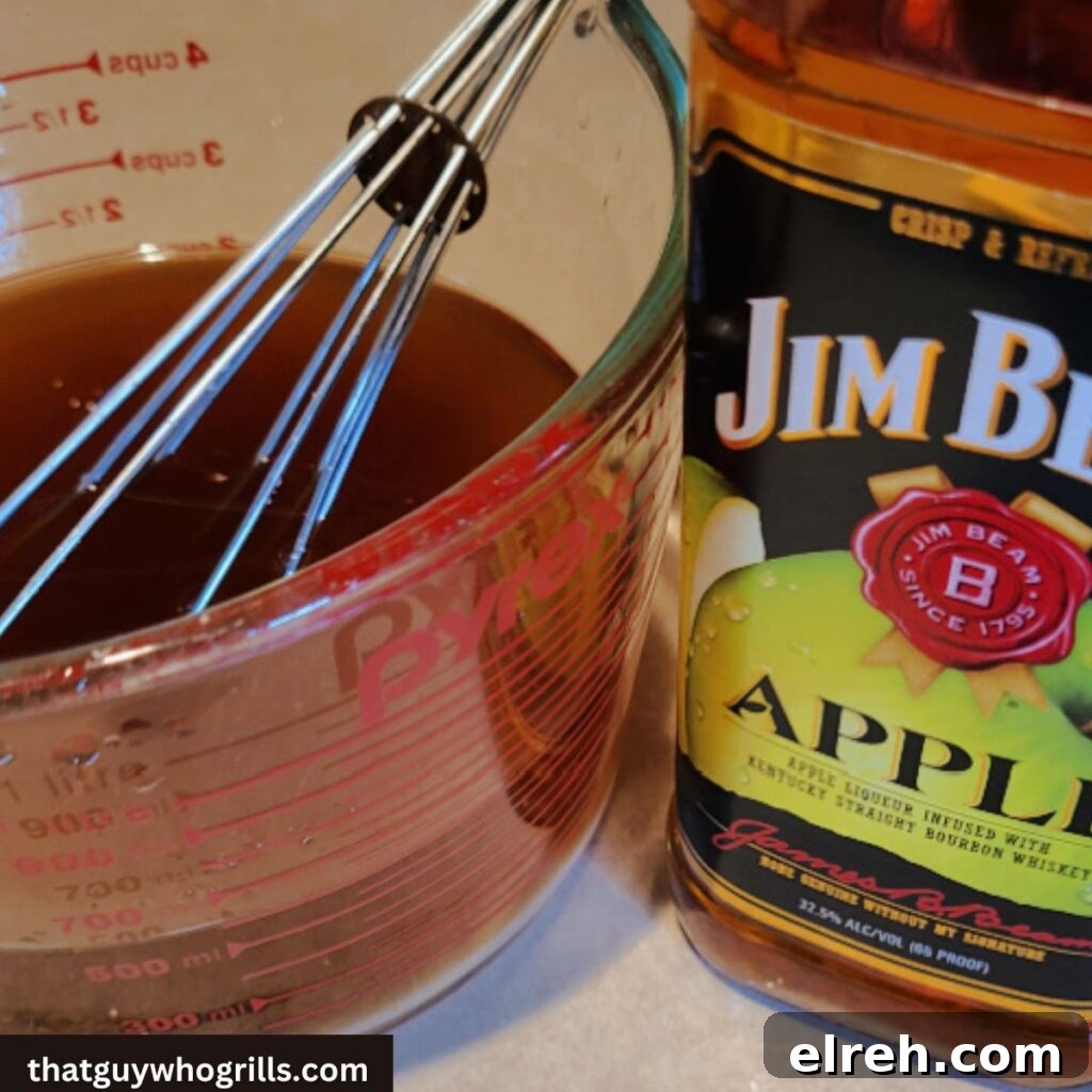Apple Bourbon and pyrex measuring cup for brine