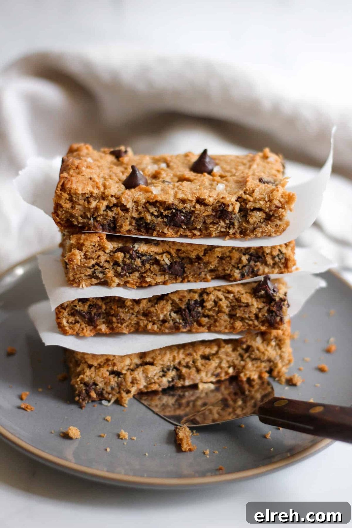 Chocolate Chip Coconut Cookie Bars Stack of Healthy Cookie Dessert Bars