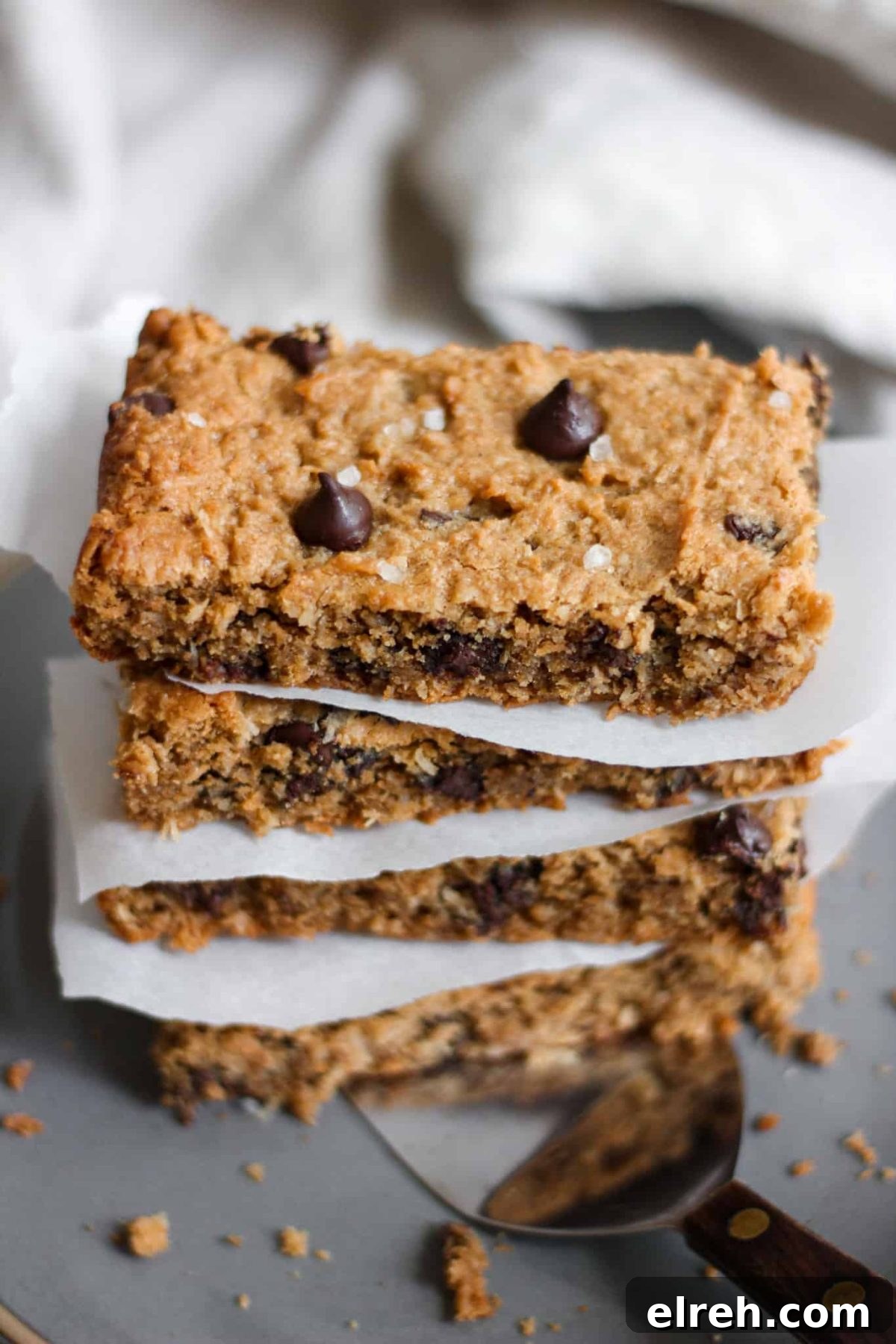 Simple Chocolate Chip Coconut Cookie Bars Stack of Healthy Cookie Dessert Bars