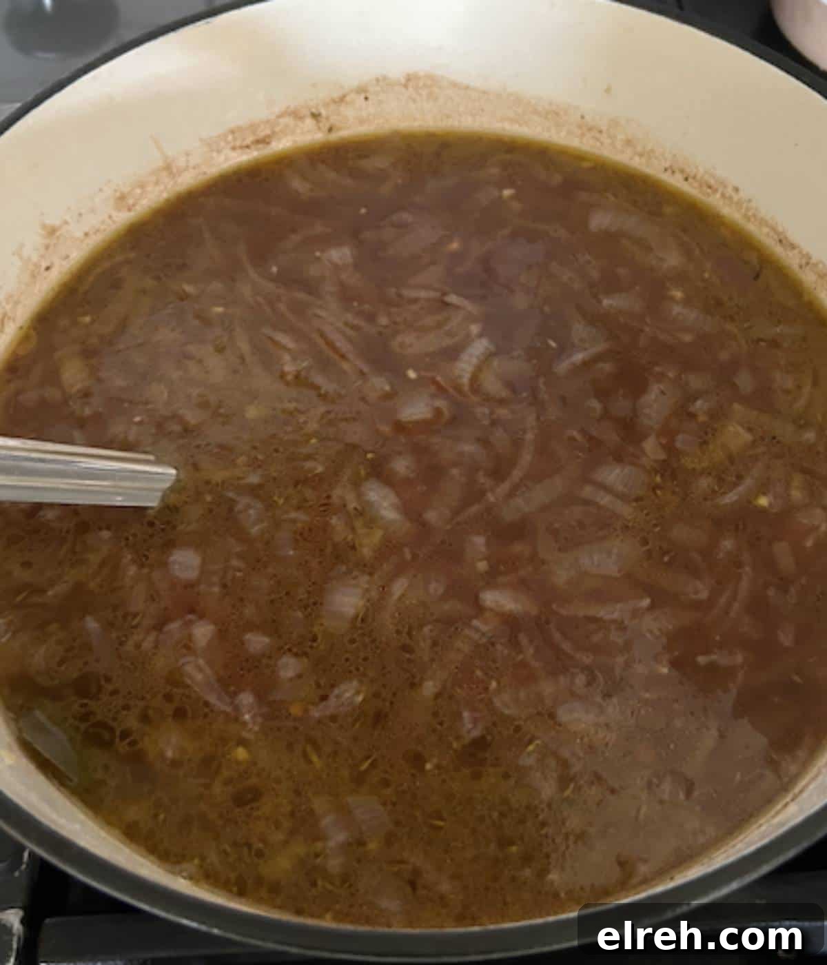 Panera Copycat French Onion Soup Recipe - Bistro-Style 8 French onion soup in dutch oven.