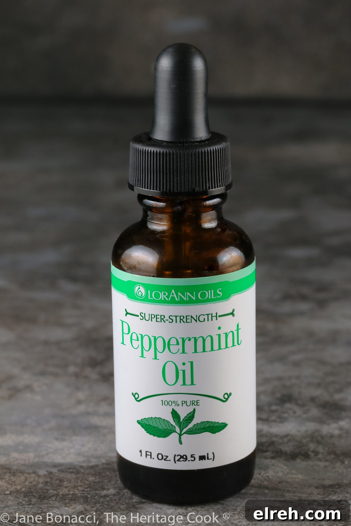 bottle of peppermint oil used for flavoring