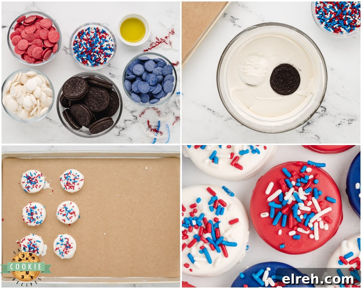 how to make red, white and blue chocolate covered oreos