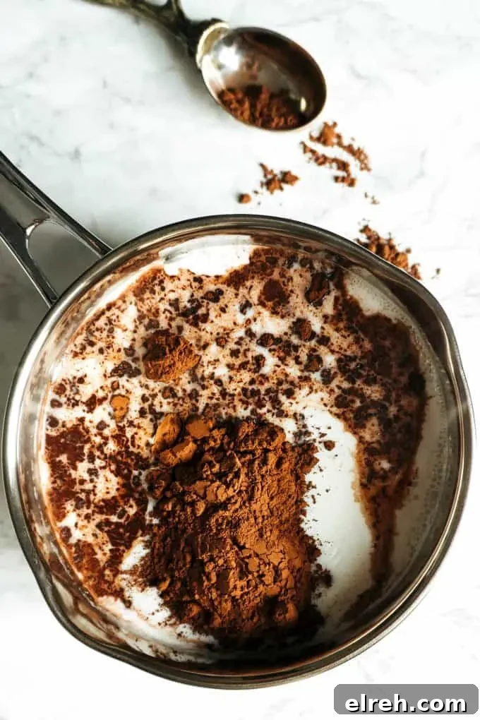 Creme de Menthe Hot Chocolate Recipe 3 hot milk with gourmet baking cocoa in a small pot