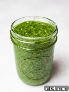 Asian chimichurri sauce in a glass mason jar