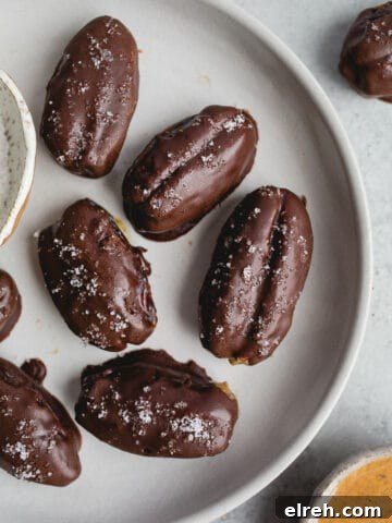 Chocolate covered dates on a gray plate.