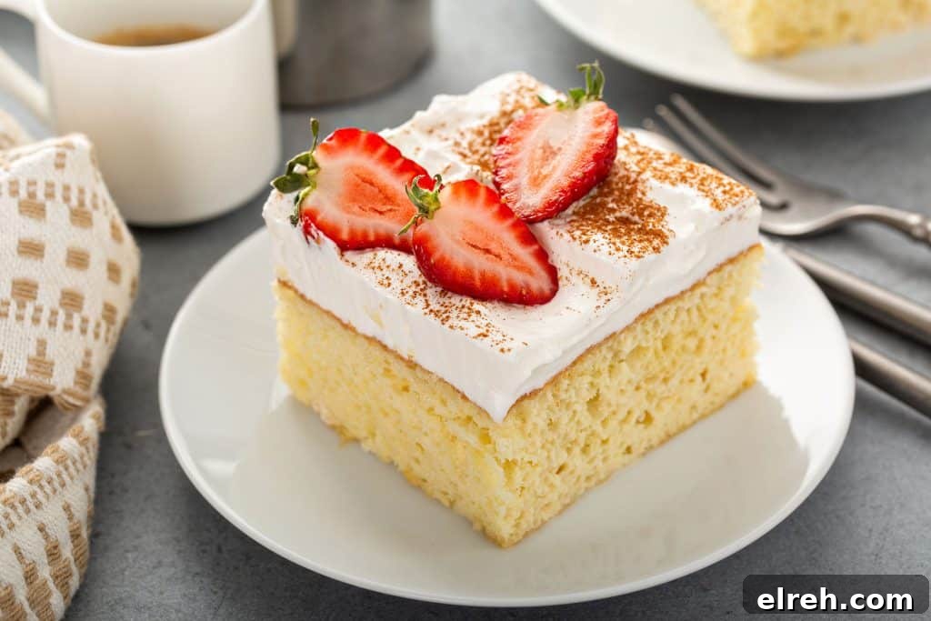 tres Leches cake on a white plate