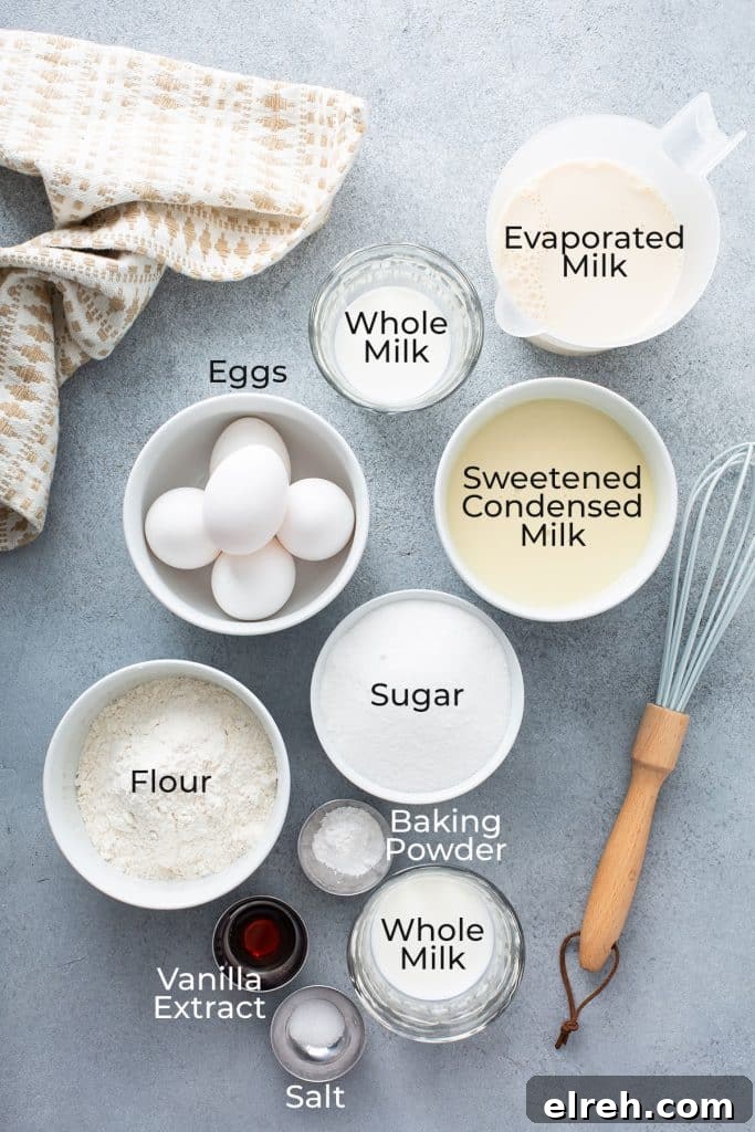 ingredients for tres leches cake