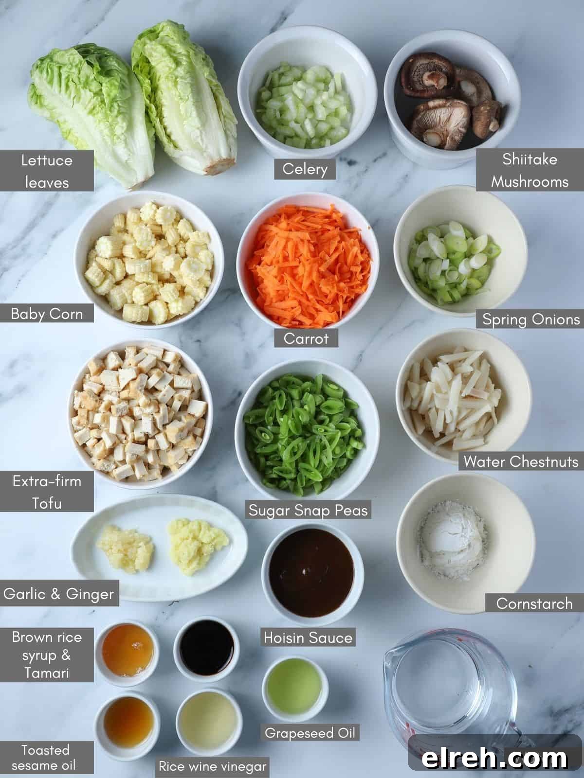 Vegan San Choy Bau Lettuce Cups 5 Photo of all the ingredients to make Vegan San Choy Bau.