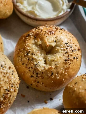 Sourdough Discard Protein Bagels on a green tray with cream cheese.