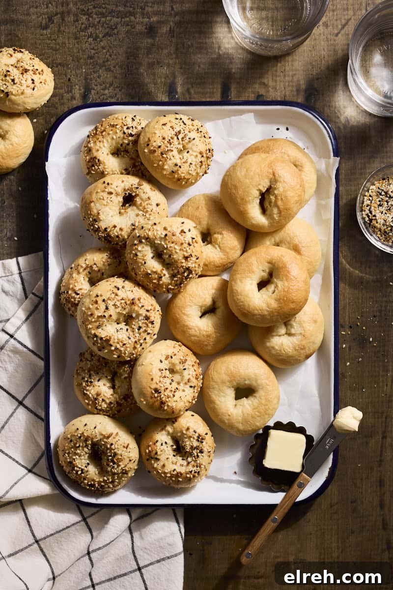 Mini Sourdough Discard Bagels on a white tray.