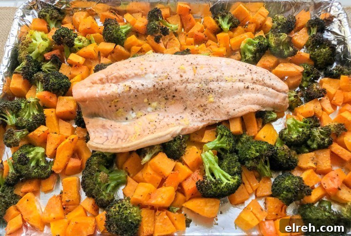 Baked Salmon with Roasted Butternut Squash & Broccoli