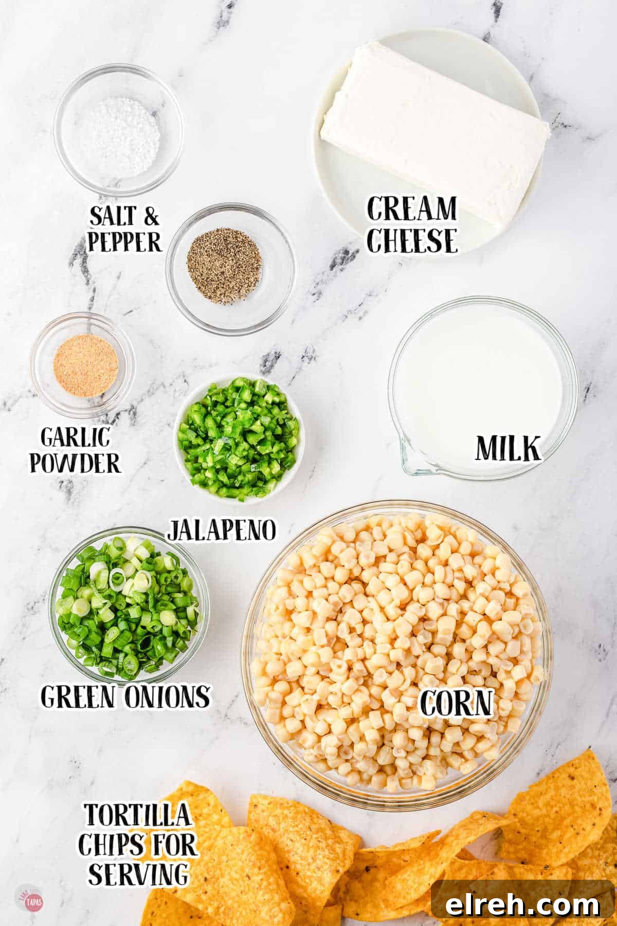 Crock Pot Cheesy Corn Dip Recipe 3 labeled picture of ingredients