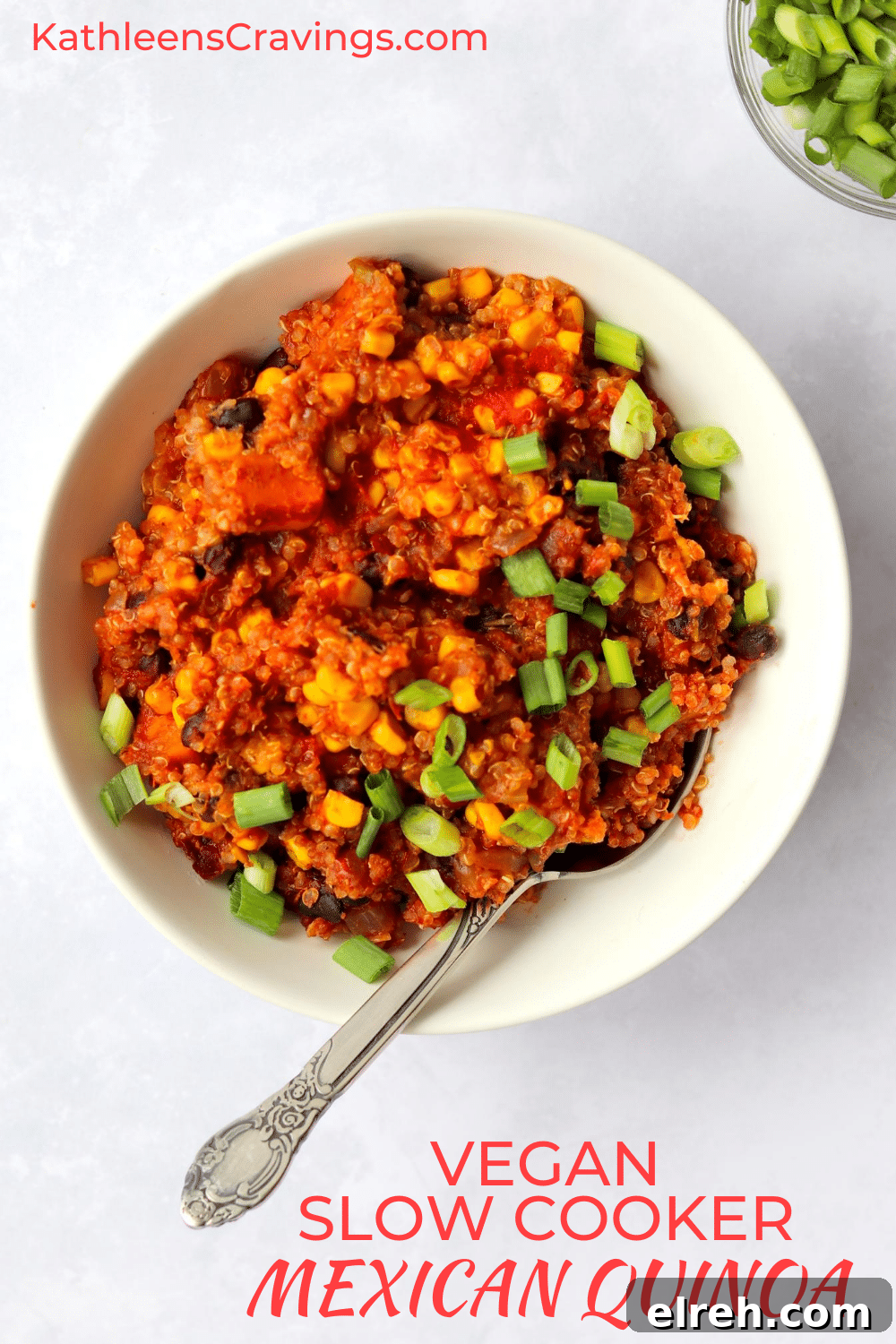 Vegan Slow Cooker Mexican Quinoa Recipe 2 Bowl of Mexican quinoa with text overlay