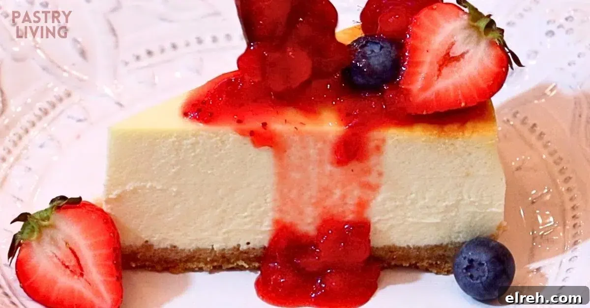 Mini Strawberry Cheesecake Bites Recipe 20 a slice of baked cheesecake with strawberry sauce and fresh fruits on top