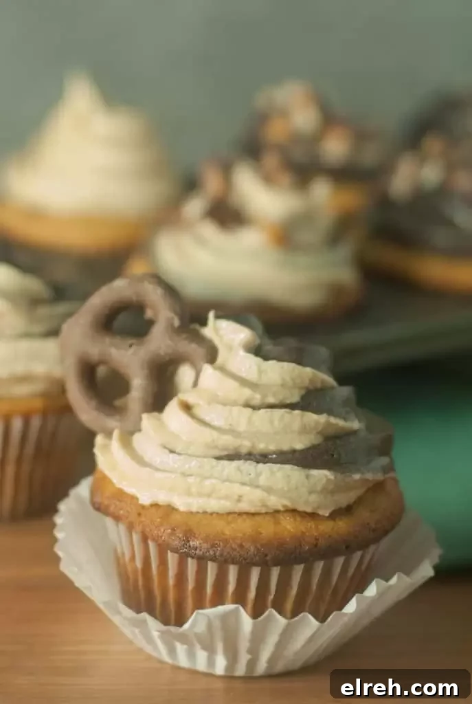 Chubby Hubby Cupcakes with Peanut Butter and Pretzels 4 Vanilla malt Chubby Hubby cupcakes with peanut butter chips, chocolate-covered pretzels, chocolate frosting, and peanut butter frosting.