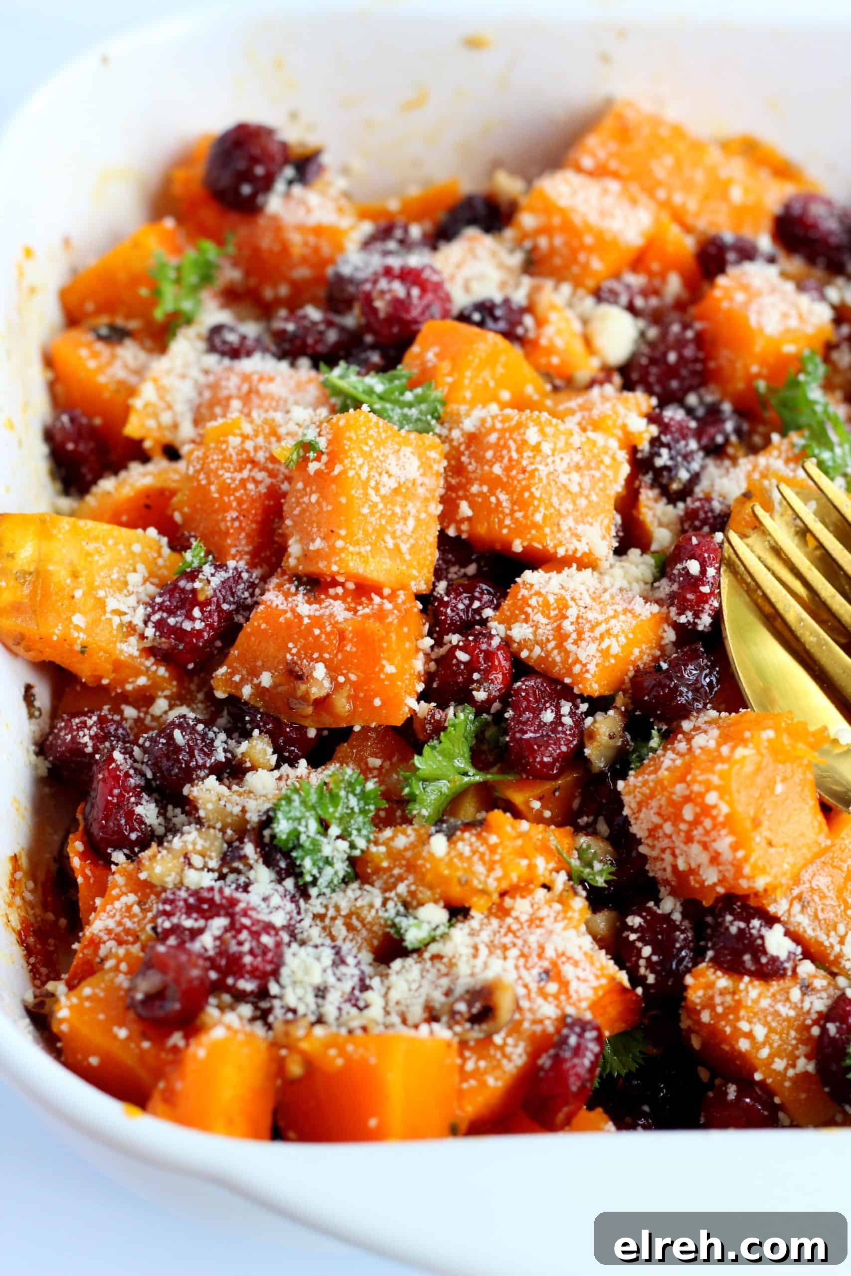 butternut squash cubes with Parmesan and cranberries