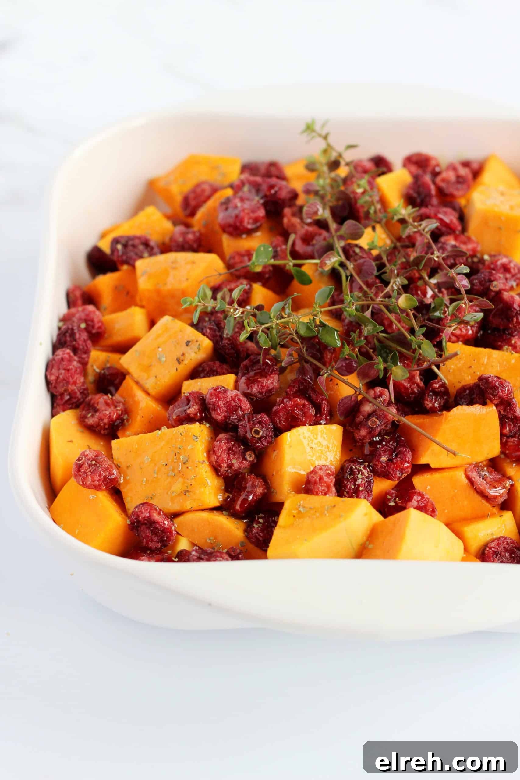 butternut squash cubes with Parmesan and cranberries