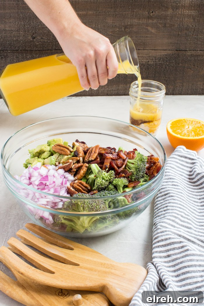 Zesty Broccoli and Citrus Salad 3 Traditional broccoli salad gets upgraded with creamy avocado and tangy citrusy dressing, you don’t want to leave out this Broccoli Citrus Salad from your next cookout.
