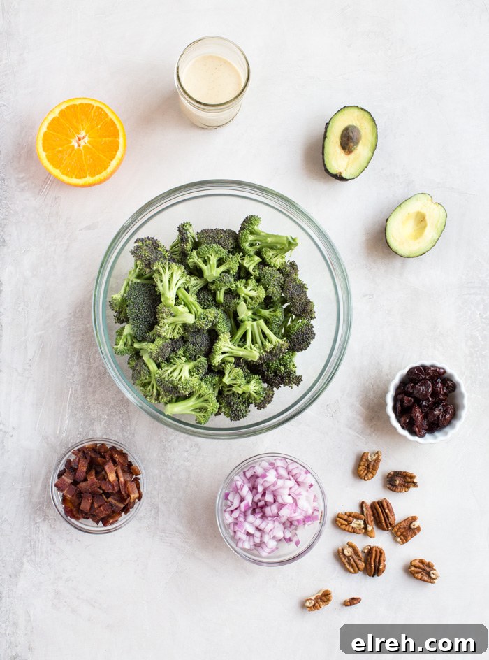 Zesty Broccoli and Citrus Salad 5 Traditional broccoli salad gets upgraded with creamy avocado and tangy citrusy dressing, you don’t want to leave out this Broccoli Citrus Salad from your next cookout.