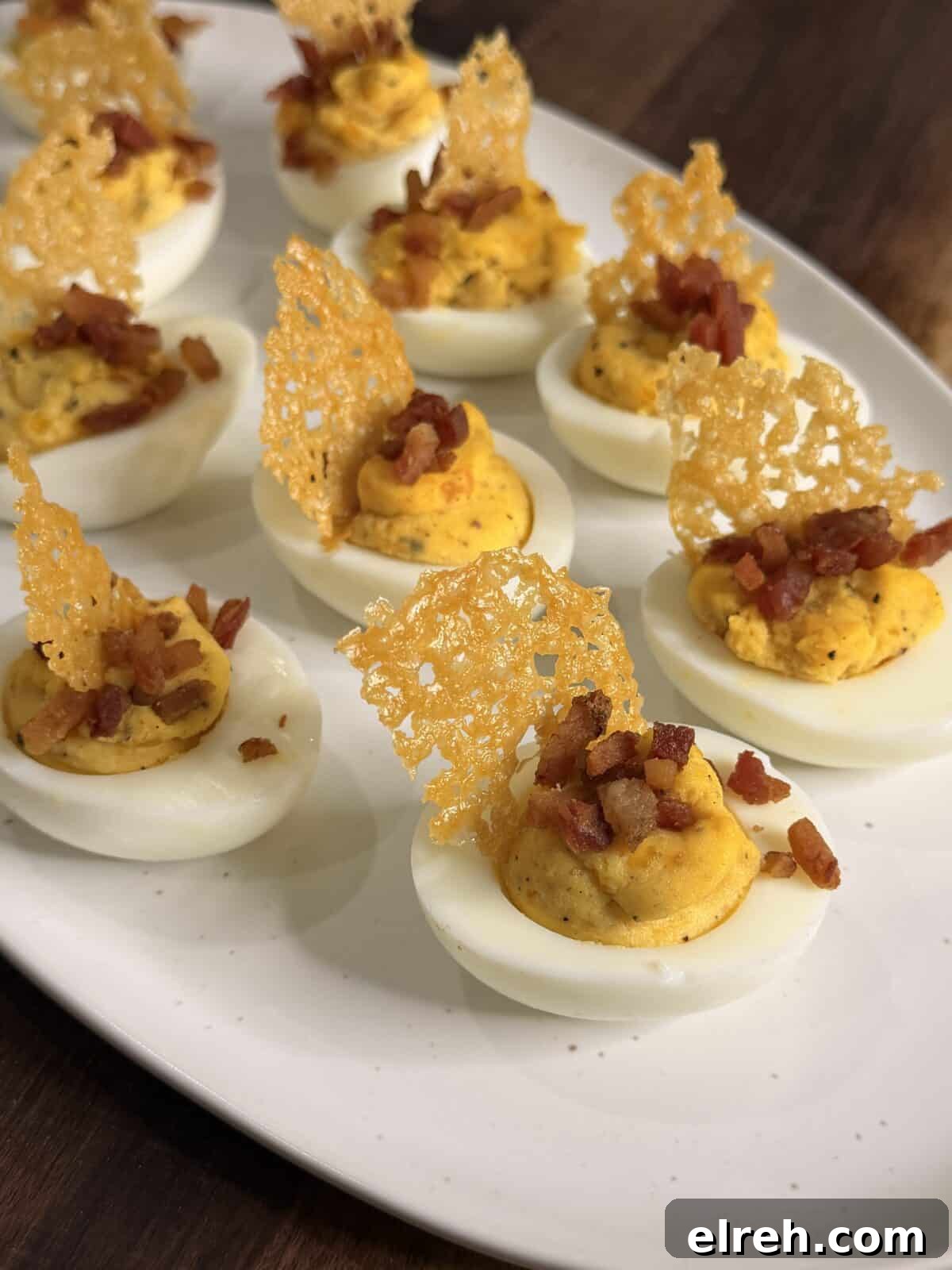 Carbonara-Style Deviled Eggs with Crispy Pancetta 2 Carbonara deviled eggs on a platter