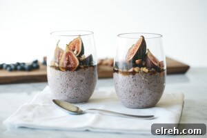 blueberry chia pudding with figs, hazlenuts and maple syrup