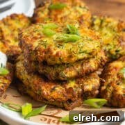 Stack of air fryer zucchini fritters.