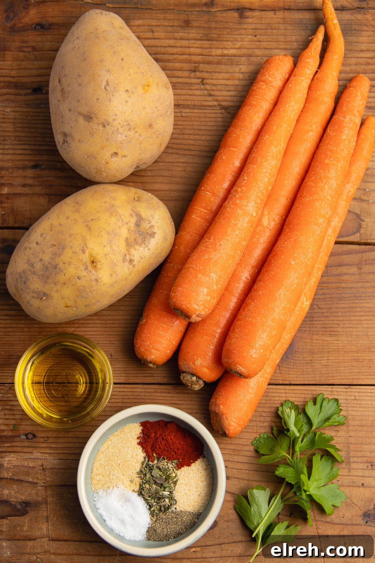 Ingredients needed to make air fryer carrots and potatoes.