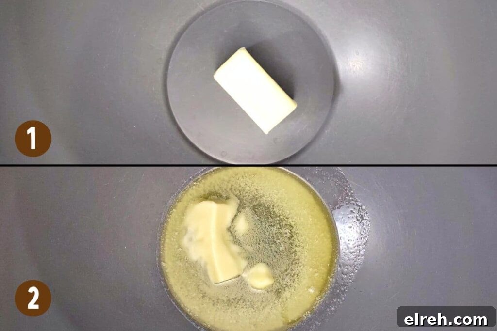 add and melt butter in mixing bowl