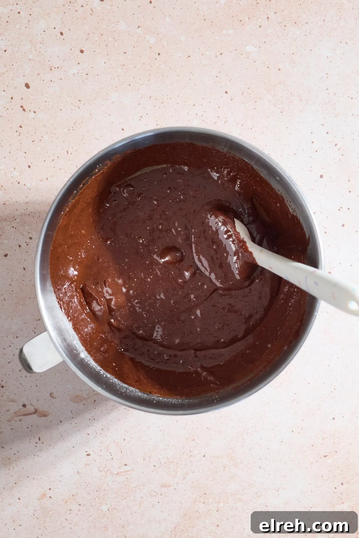 Batter mixed together in the mixing bowl.