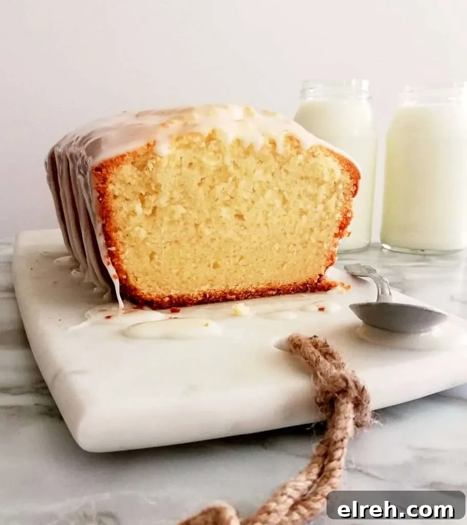 Moist Sour Cream Pound Cake Recipe 9 sour cream pound cake topped with icing inside texture head on view