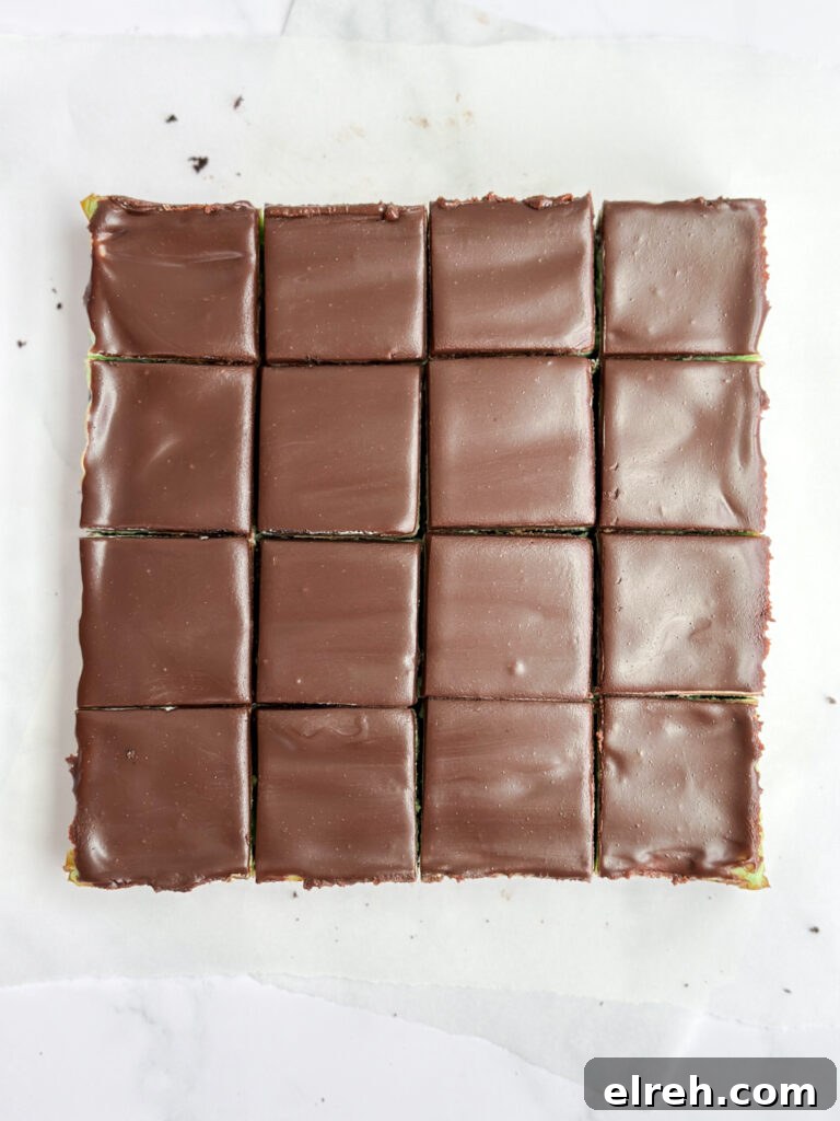 cut up chocolate mint cheesecake bars after they firmed up.