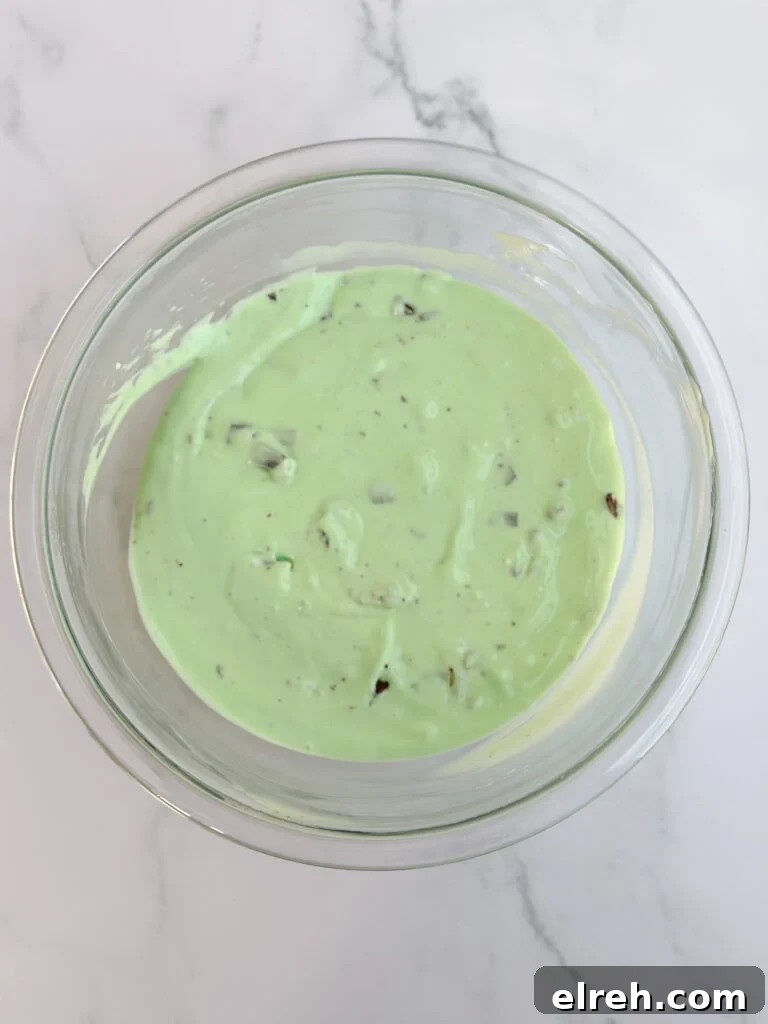cheesecake after turning green and andes mints mixed in.