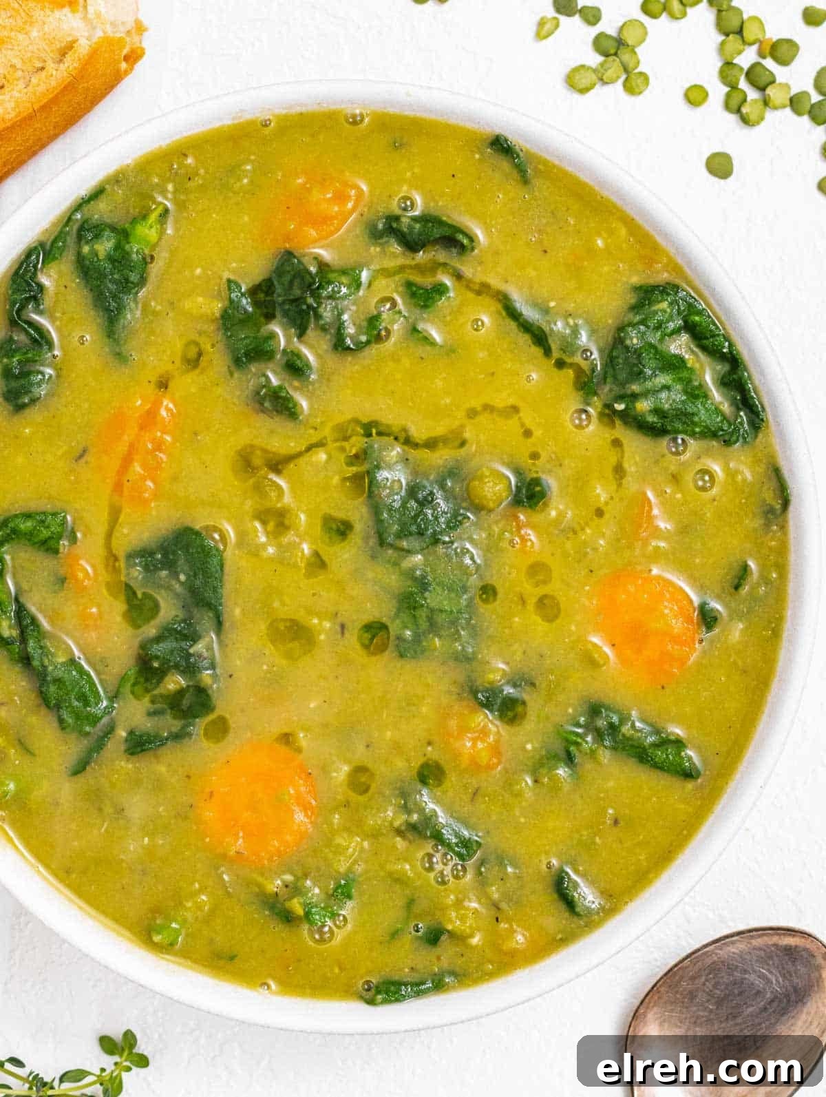 Classic Split Pea Soup Recipe with Ham 2 Split peas soup with baguette