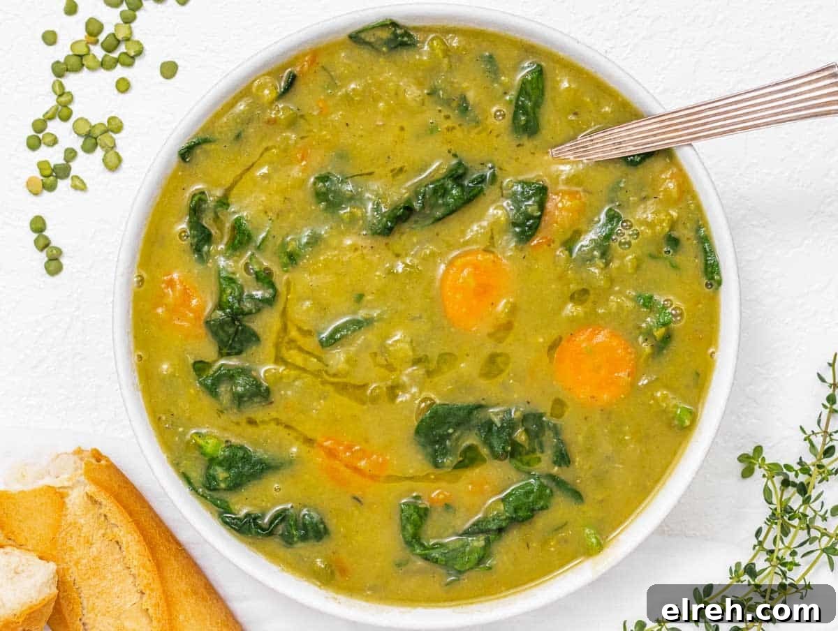 Classic Split Pea Soup Recipe with Ham 5 Split peas soup with baguette