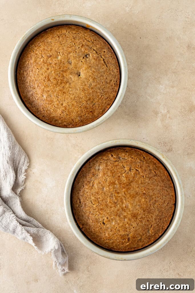 The cooked cakes in their pans.