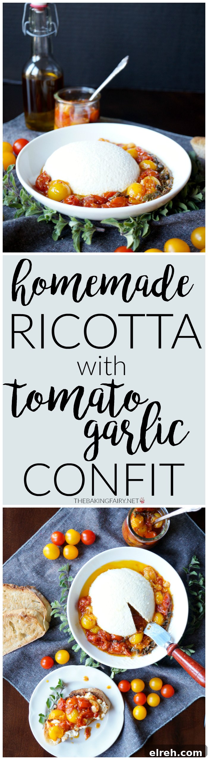 homemade ricotta with tomato garlic confit | The Baking Fairy