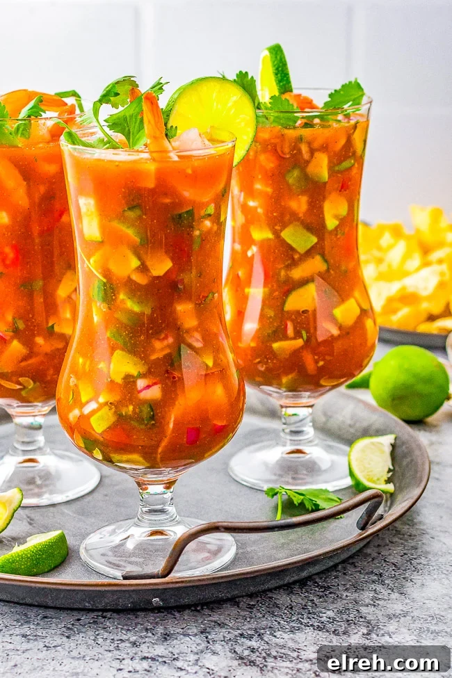 Authentic Mexican Shrimp Cocktail Recipe 2 Mexican Shrimp Cocktail in three glasses.