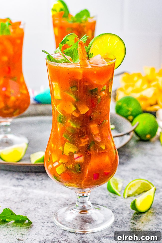 Authentic Mexican Shrimp Cocktail Recipe 12 Mexican Shrimp Cocktail in a glass.