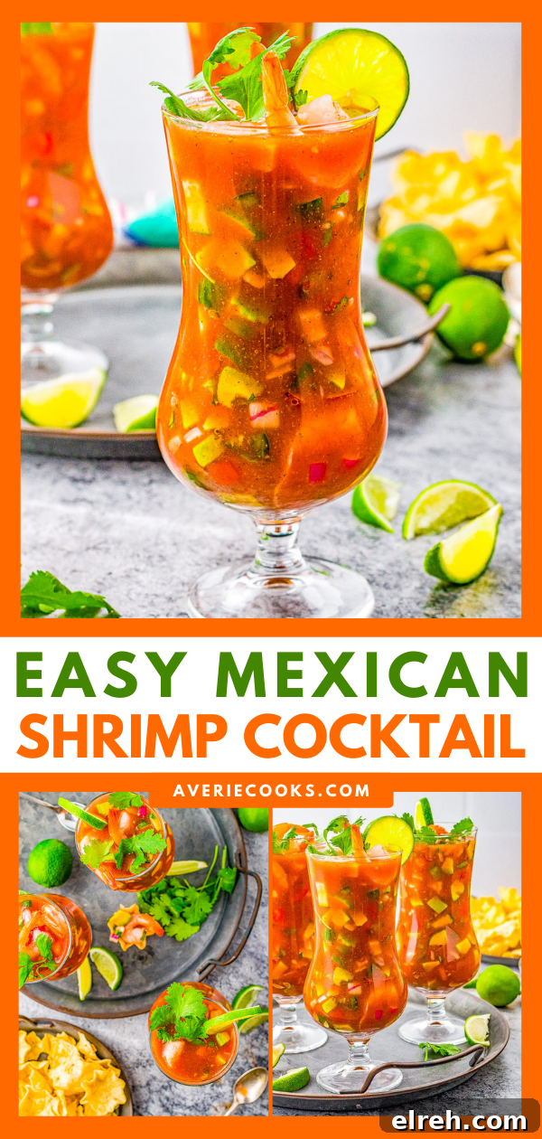 Authentic Mexican Shrimp Cocktail Recipe 15 A vibrant and appetizing mexican shrimp cocktail garnished with lime, showcased in a tall glass.