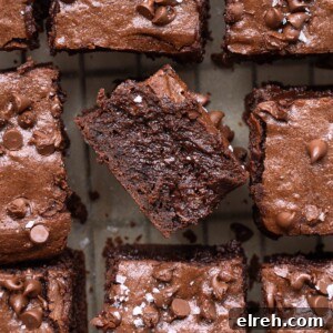 A bunch of sourdough brownies, with one turned over to show side view