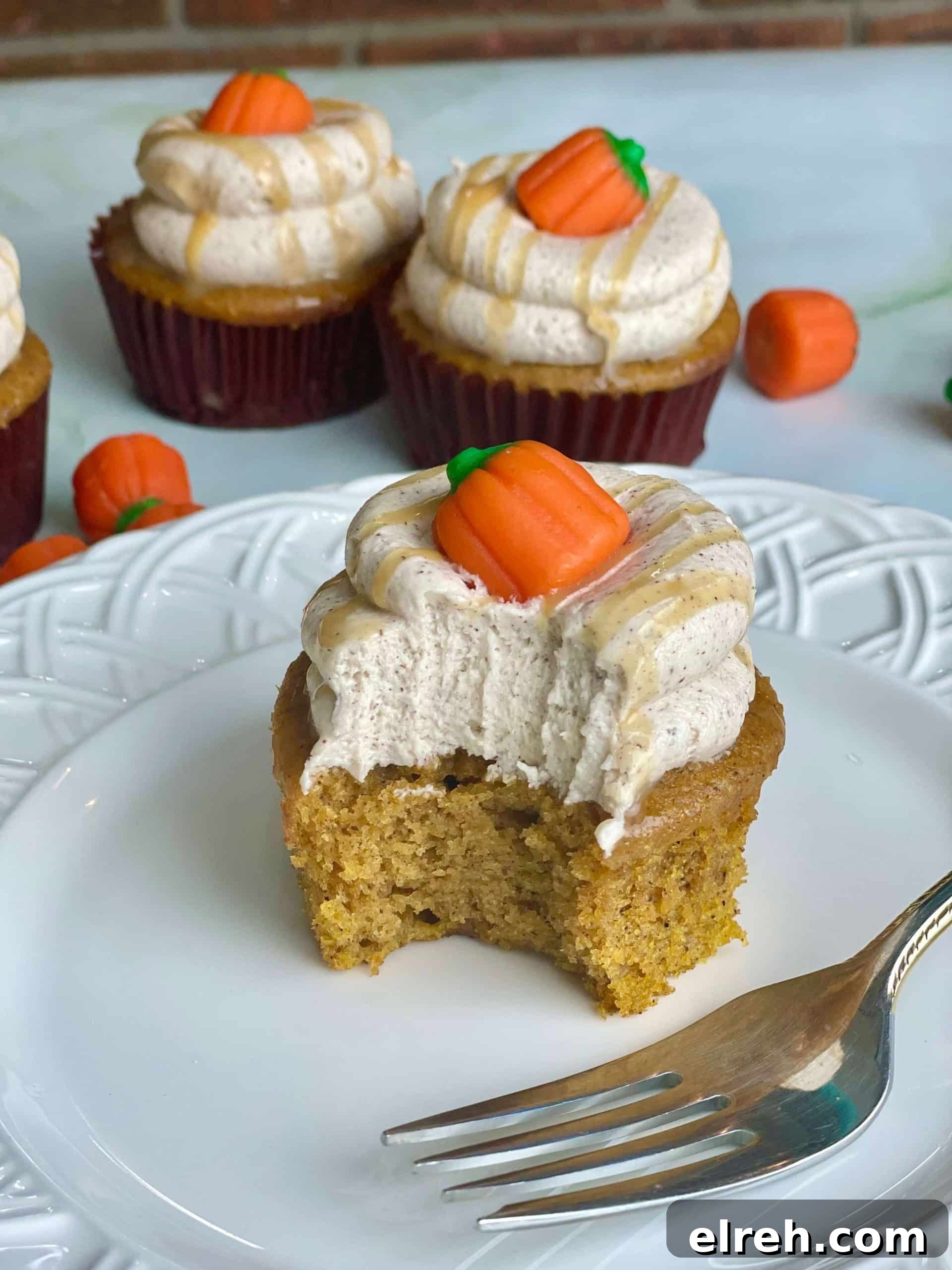 Pumpkin spice cupcakes lined up