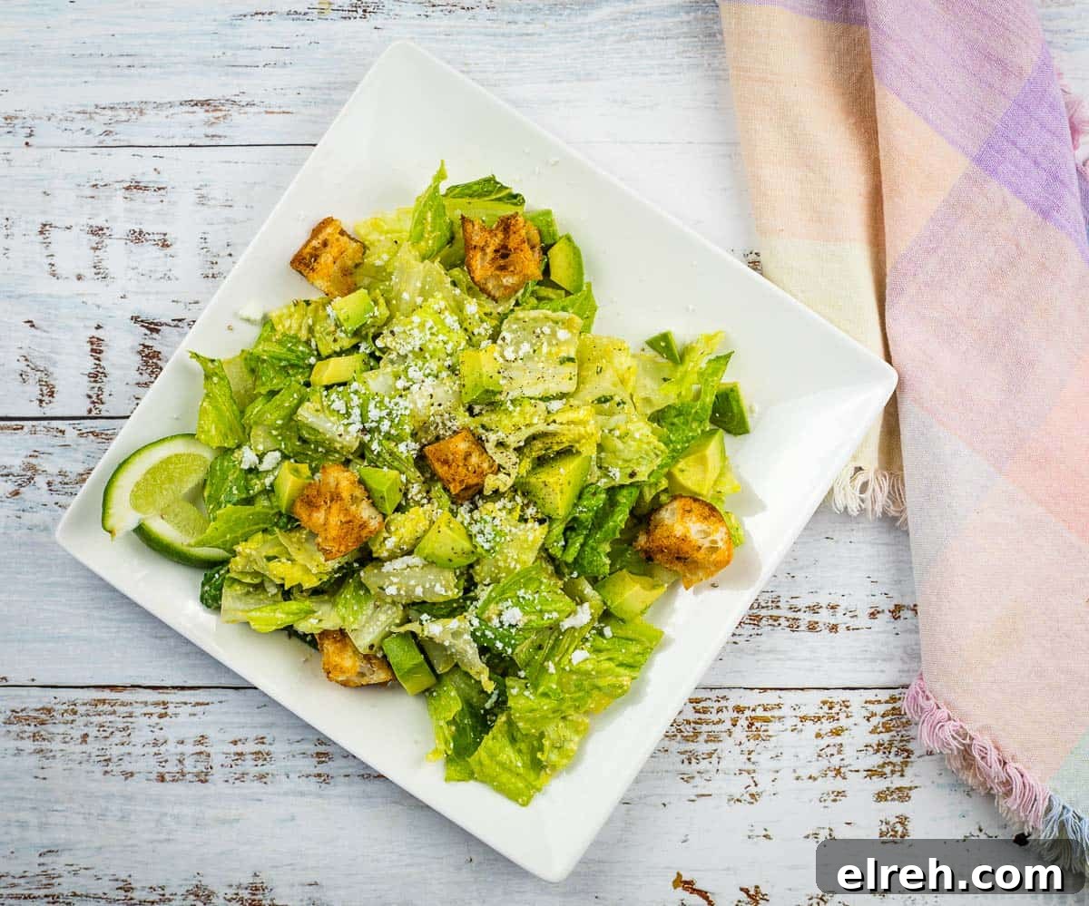 An image of Tex-Mex Caesar Salad on a square plate.